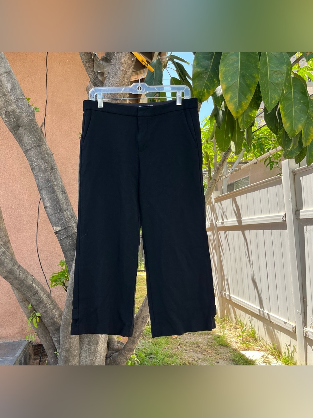Vince Black Cropped Wide Leg Pants with Button Details.